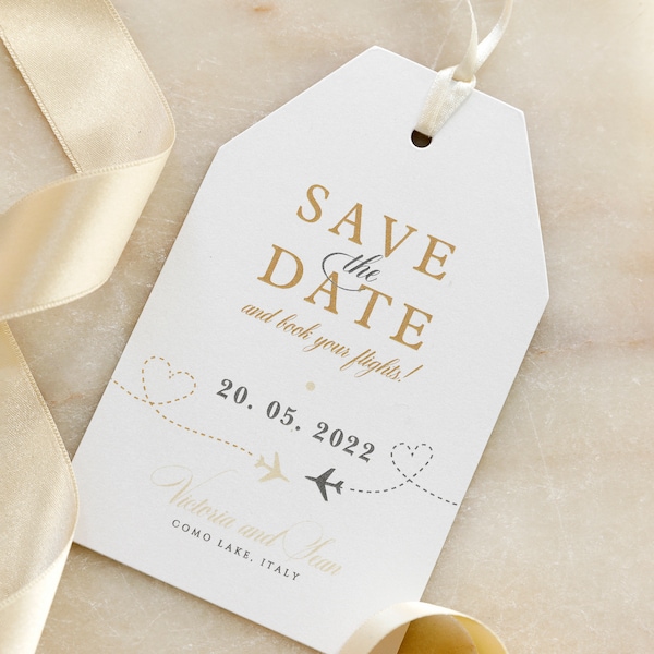 Passport Save The Date Card Tag for Wedding Abroad, Destination, Wedding, Passport Wedding Blush Silver, Abroad, Travel, Plane Ticket Invite