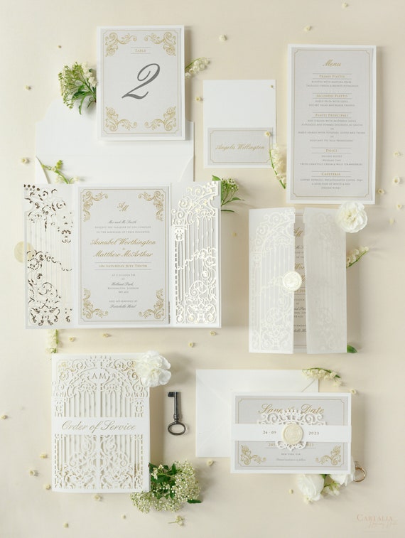 Luxury Venue Inspired Ornamental Gatefold Laser Cut Day Invitation
