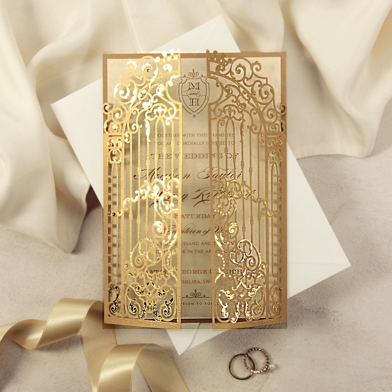 Luxury Foil Gold Laser Cut Wedding Invitation Ornamental Etsy