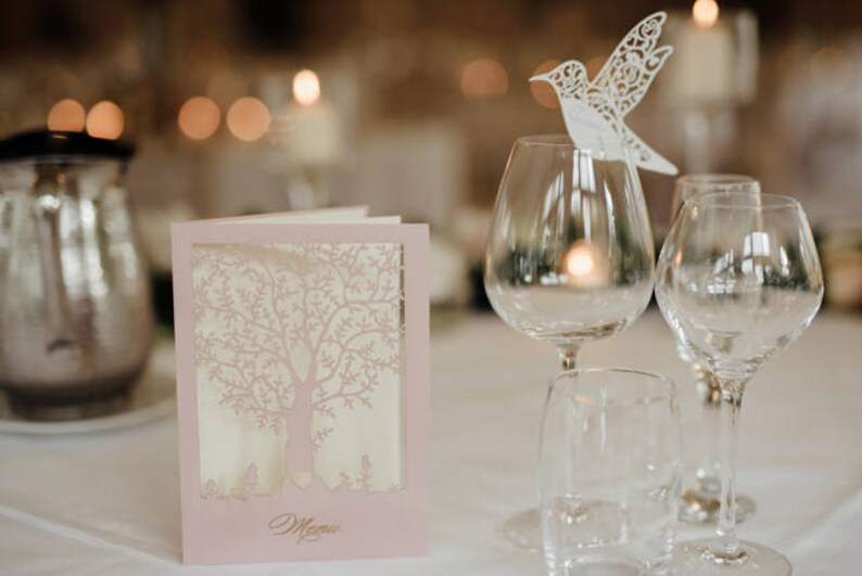 Rustical Laser Cut Tree Card Metallic Blush Pink Day Etsy UK