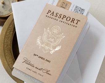 Premium Vegan Leather Passport Invitation, Destination Wedding Invitation, Wedding Abroad, Travel Theme Invitation , Nude Passport Invite