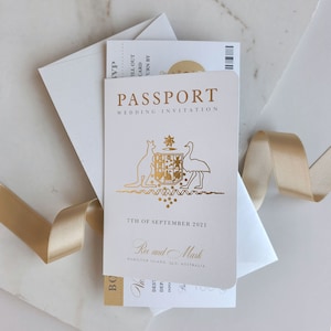 Australian Passport Wedding Invitation Champagne & Gold Foil Boarding Pass Invite,Wedding Abroad, Destination Wedding, Travel Wedding,Ticket image 2