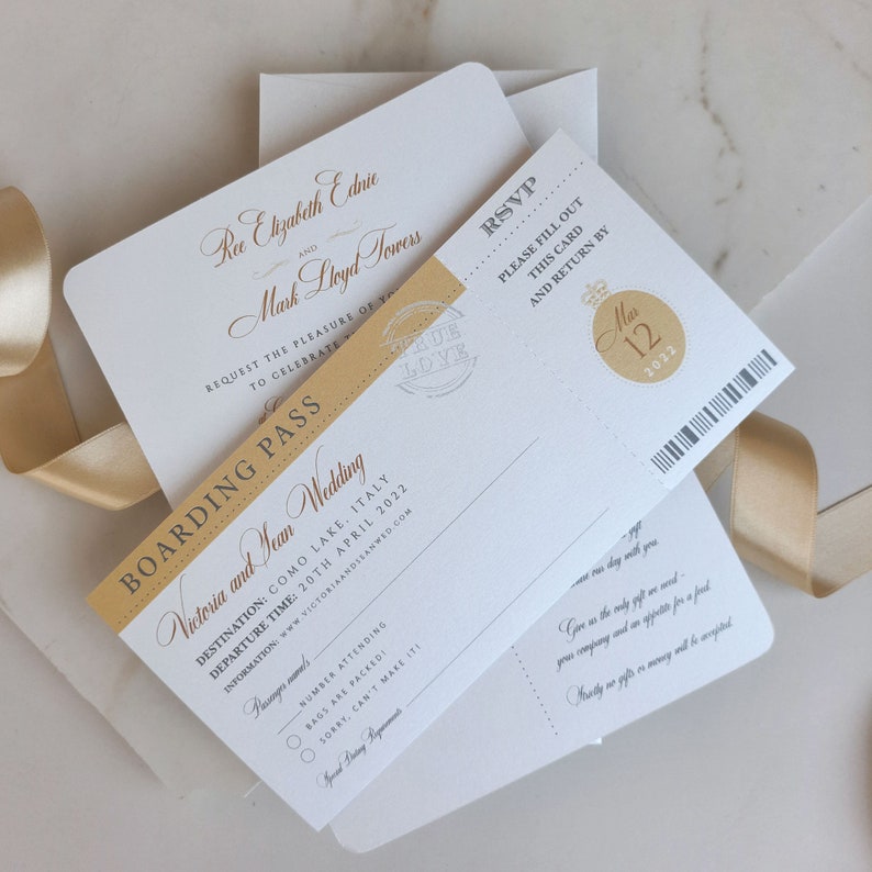 Australian Passport Wedding Invitation Champagne & Gold Foil Boarding Pass Invite,Wedding Abroad, Destination Wedding, Travel Wedding,Ticket image 5