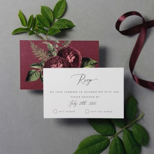 Wax Seal Burgundy Marsala Wedding Invitation Calligraphy Vellum Parchment Sleeve Floral Wedding Invite Folder with RSVP Custom Envelope image 8