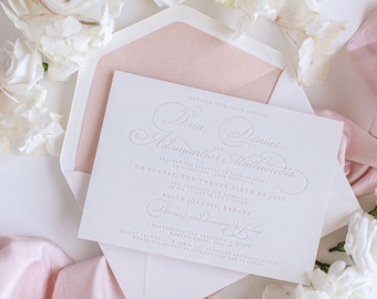 Luxury Letterpress Elegant Wedding Day Invitation in 100% Cotton 710gsm Board, Wedding Invitations, Wedding Cards, Personalised Invitations