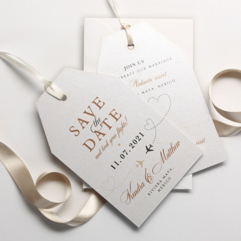 Luggage Tag Save the Date for destination wedding