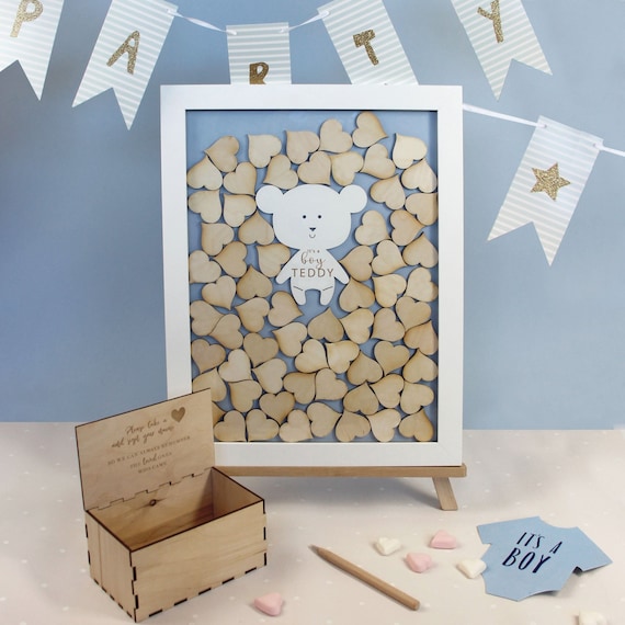 Oak personalised Baby shower boy drop box guest book birthday guestbook gift
