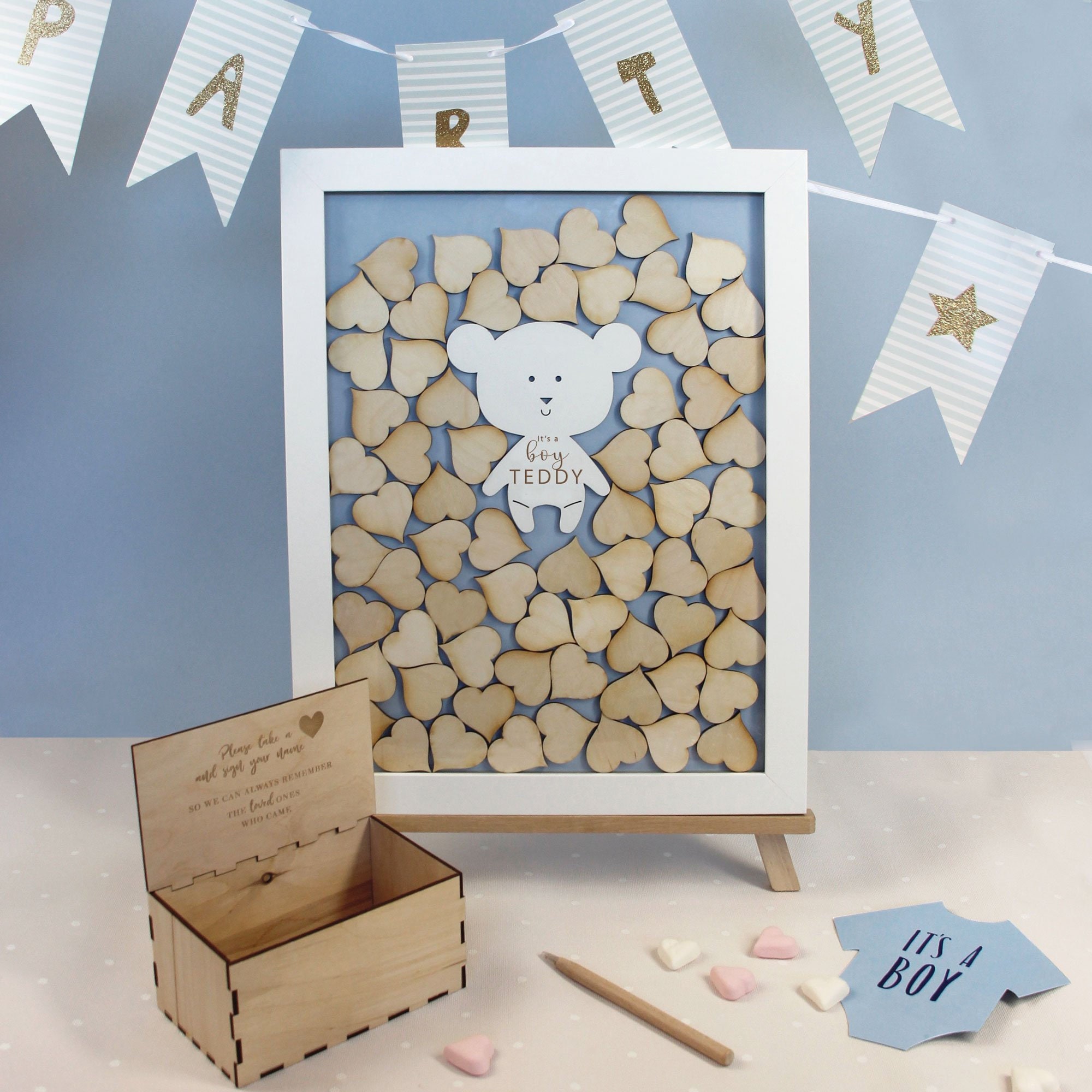 Guest Book Wooden Teddy Bear Baby Shower Engraved Puzzle Pieces Party