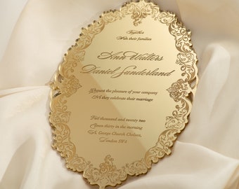 Luxury Boxed Invitation : a Decadent Mirror Gold Plexi Wedding Invitation - Engraved Acrylic Invitations