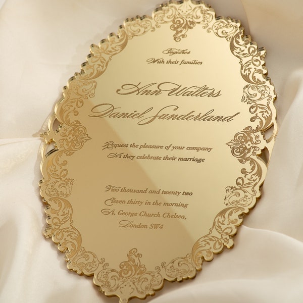 Luxury Boxed Invitation : a Decadent Mirror Gold Plexi Wedding Invitation - Engraved Acrylic Invitations