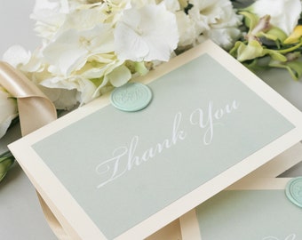 Sage Green & Champagne Thank You Cards with Bespoke Wax Seal, Thank You Note Cards, Say Thank You