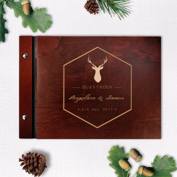 Holzhochbiegesuch Modernes Schreibgastebuch Hipster Rustic Deer Laser Engraved Names Bride And Groom Many Colours Personalized
