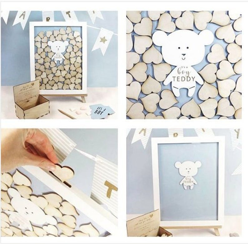 Teddy Bear Baby Shower Baby Shower Guest Book Drop Hearts Etsy