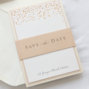 Triple montaje Thick Blush Save the Date Classic Confetti Rose Gold Foil , Save Our Date Card , Custom Save The Dates , Wedding Day Cards