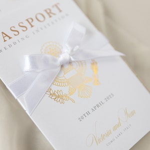 Luxury Passport Wedding Invitation Glitter Champagne and Gold Foil Boarding Pass Invite,Wedding Abroad, Destination Wedding, Travel, Ticket image 3