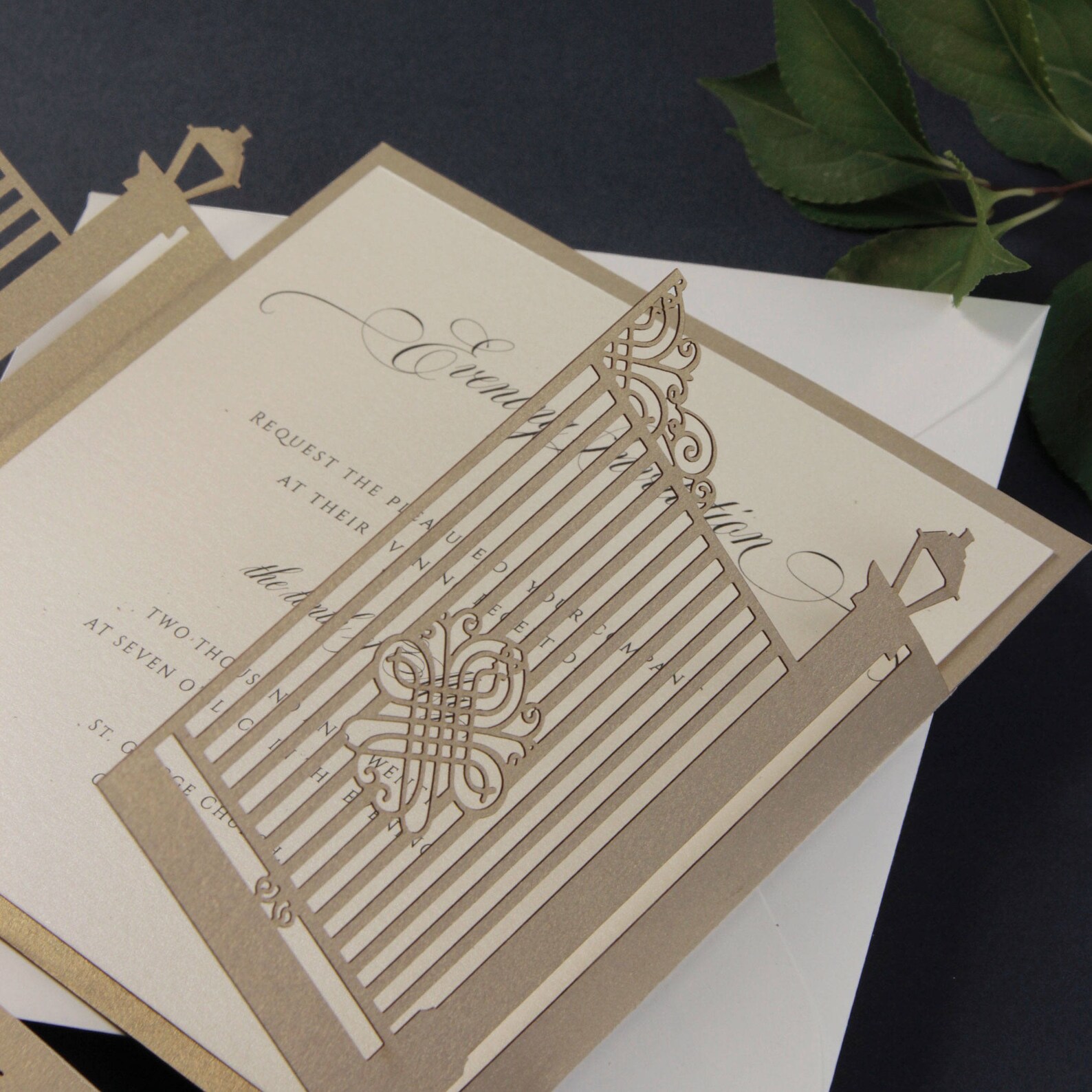 Laser Cut Ornamental Gate Wedding Invitation in Gold with Etsy