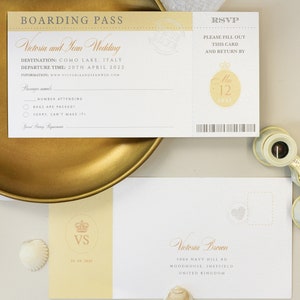 Gold Invite Plane Luxury Passport Wedding Invitation Plane Engraved, Gold Foil Boarding Pass,Wedding Abroad, Destination Wedding,Travel image 8