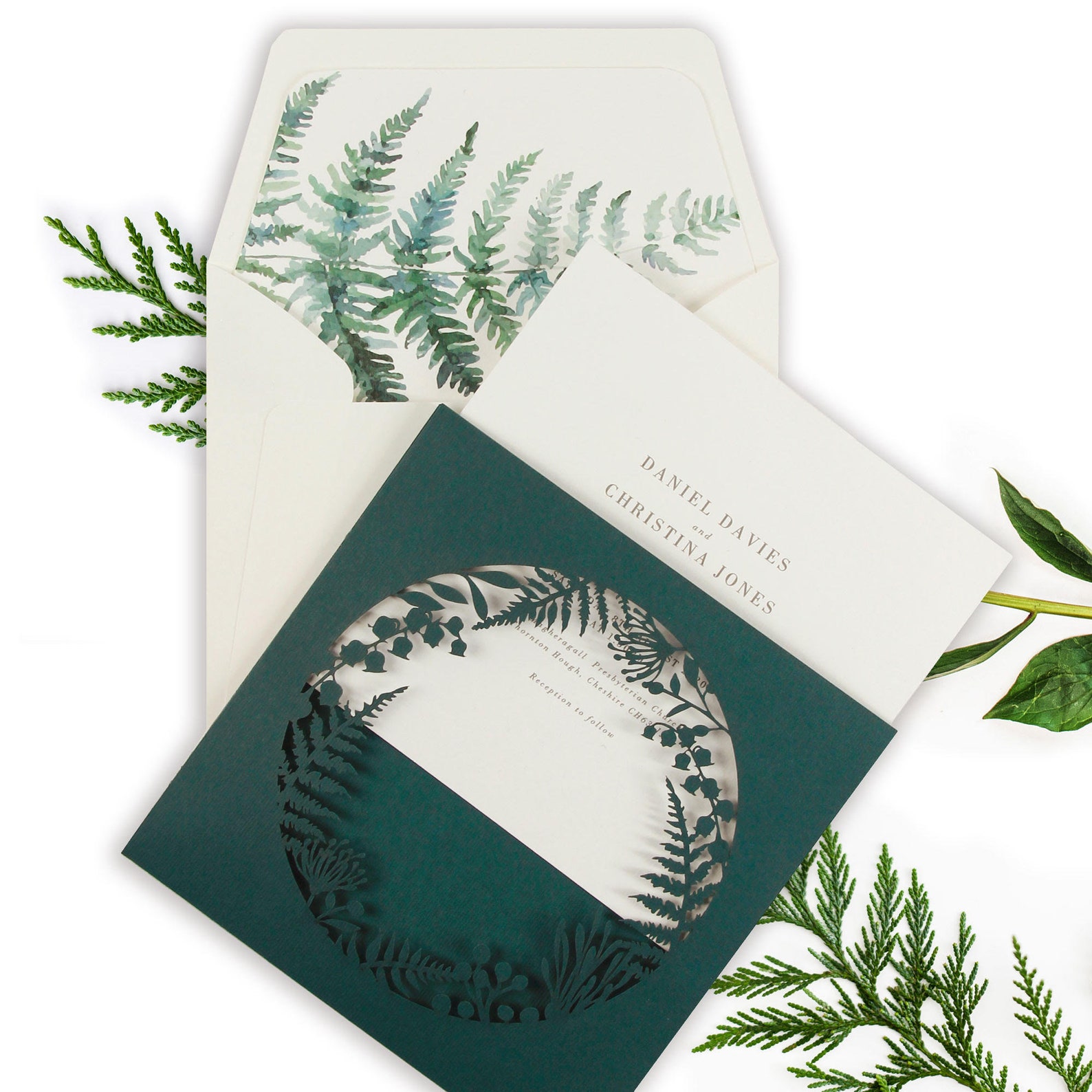 Forest Green Wedding Invitations With Laser Cut Fern Rustic - Etsy