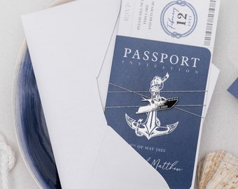 Sea Cruise Passport invitations, Birthday Sail Boat Invitation, Modern Nautical Invitations,Sail Away Passport Invitations, Party on the Sea