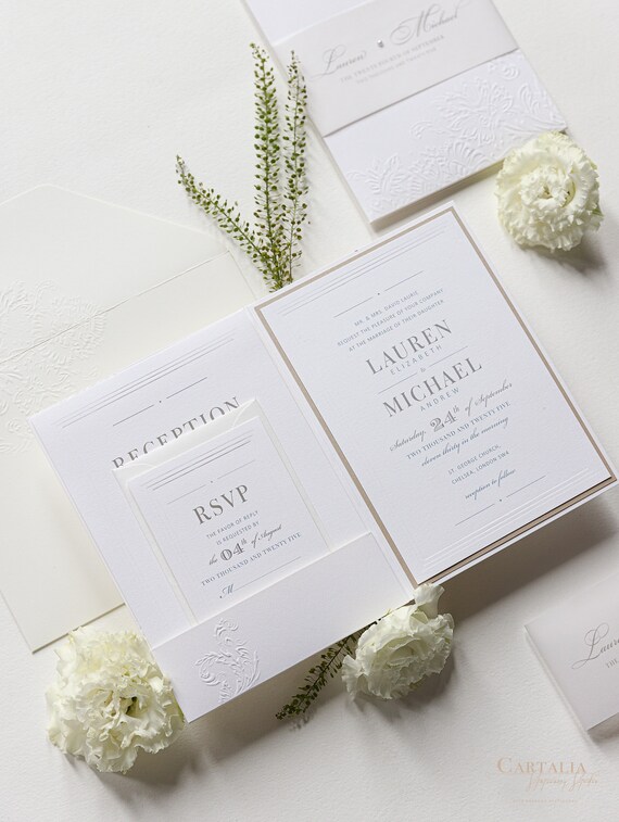 Luxury Pearl Embossed Pocket Suite Wedding Invitation Etsy