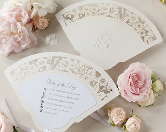 Luxury Wedding Petal Program Fan with Timeline & Order of Day, Wedding Program Fans, Petal Fan Programs, Fan Programs, Order of Service