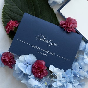 Elegante Blumen-Dankeskarte in der Marine mit Umschlag, Hochzeits-Dankeskarten, Hochzeits-Hinweiskarten, Dankeskarten-Ideen
