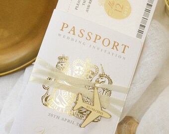 SAMPLE Luxury Gold Passport Wedding Invitation