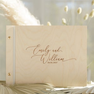 Wooden Guest Book with Your Names, Personalised Photo Album , Modern Wedding Keepsake , Guest Book with Custom Engraving image 1