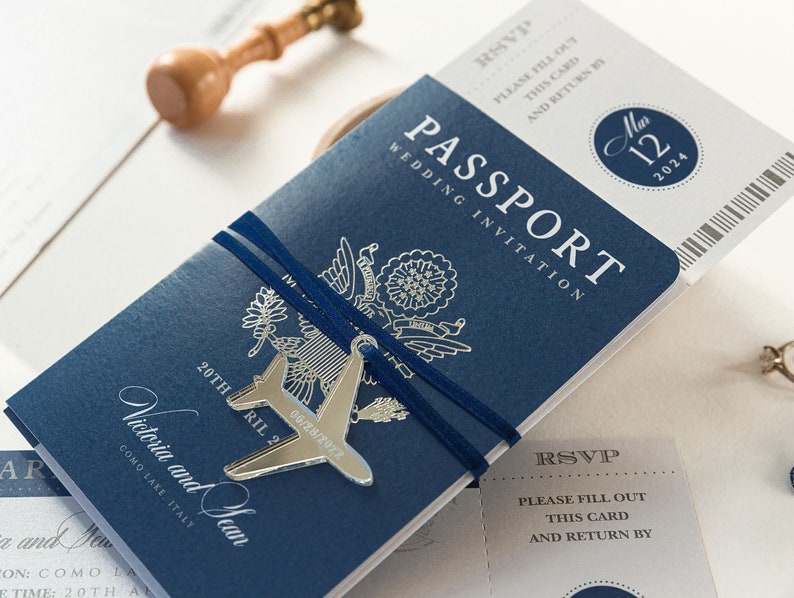 United States Passport Wedding Invitation Luxury Passport with Plane Engraved, Foil Boarding Pass,Wedding Abroad,Destination Wedding,Travel zdjęcie 10