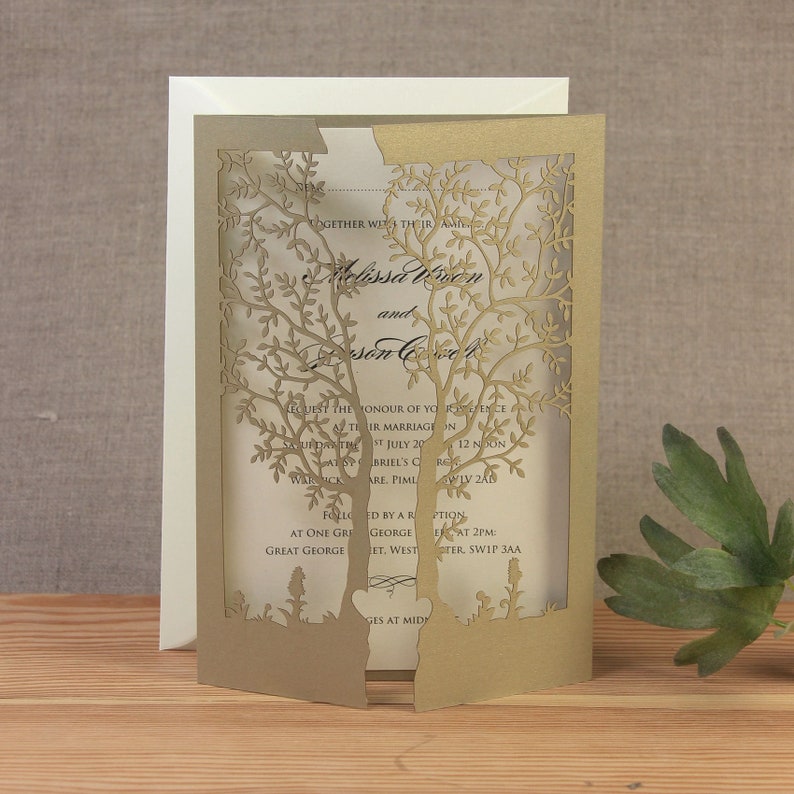 Rustical Laser Cut Tree Card Metallic Blush Pink Day Etsy UK