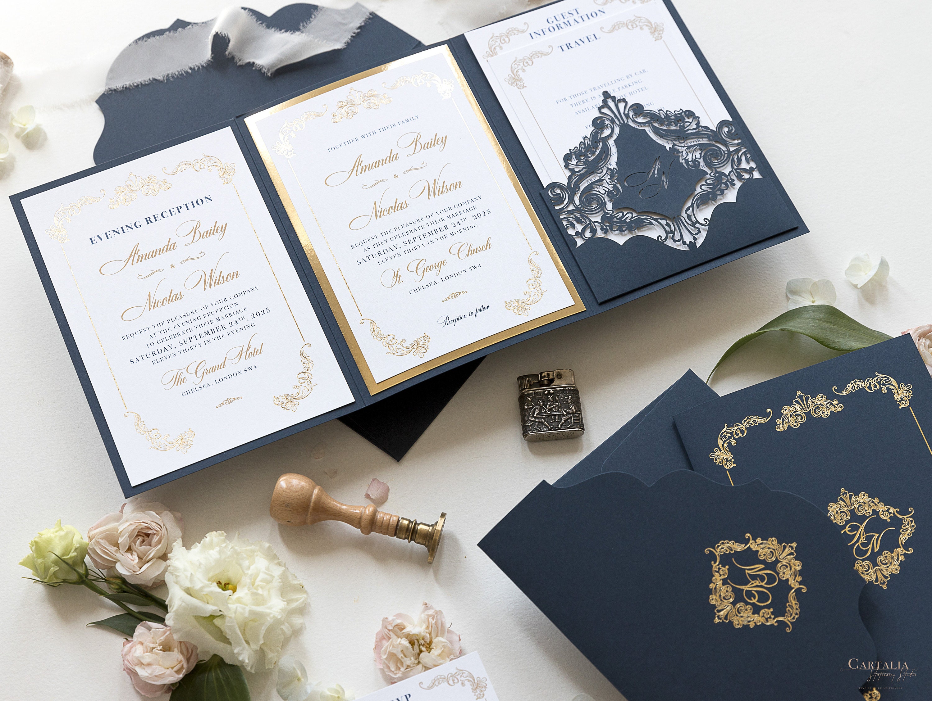 Luxury Navy & Gold Classic Pocket Suite with Gold Foil