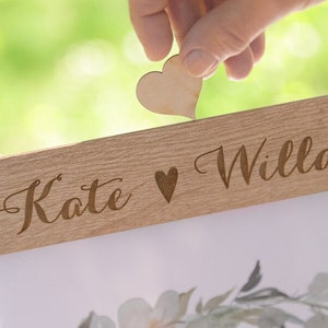 Large Classic Lightened Oak Rustic Elegant Alternative Personalised drop box Oak frame Wedding Guest Book with Hearts and Burlap Pouch Frame image 4