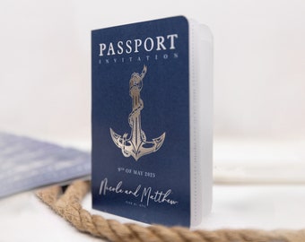 Luxury Nautical Passport Wedding Invitation Suite, Destination Cruise Wedding, Nautical Bachelorette Party Invitations, Boat-Themed Wedding