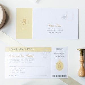 Passport Wedding Save the Date Vellum with Gold Foil Boarding Pass,Wedding Abroad, Destination Wedding, Travel Wedding, Plane Ticket image 8