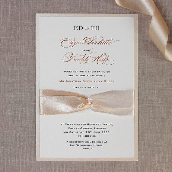 Wedding or Evening Invitations EMBOSSED Personalised theme bow ribbon modern 