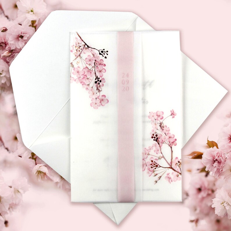 Vellum Cherry Blossom Wedding Invitation Folder Wrap Modern - Etsy