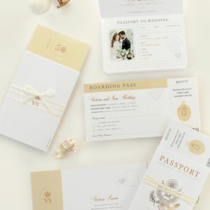 USA Passport Wedding Invitation Champagne & Gold Foil, Boarding Pass Invite,Wedding Abroad,Destination Wedding, Travel Wedding, Plane Ticket