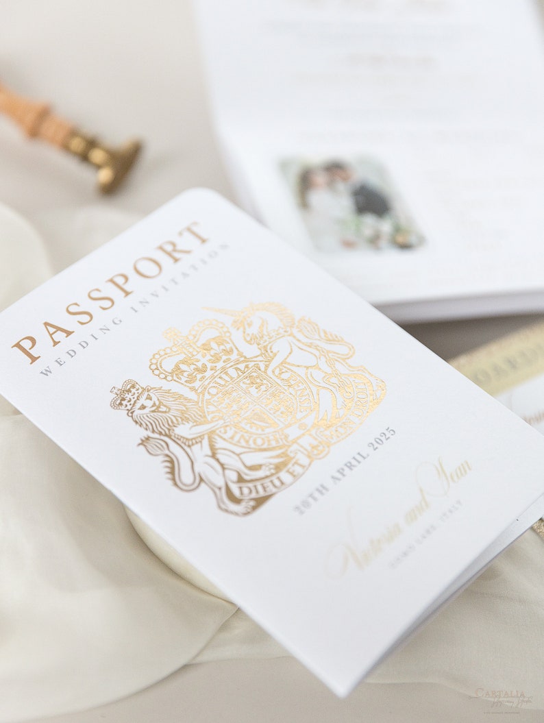 Luxury Passport Wedding Invitation Glitter Champagne and Gold Foil Boarding Pass Invite,Wedding Abroad, Destination Wedding, Travel, Ticket image 10