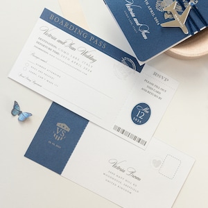 United States Passport Wedding Invitation Luxury Passport with Plane Engraved, Foil Boarding Pass,Wedding Abroad,Destination Wedding,Travel image 3