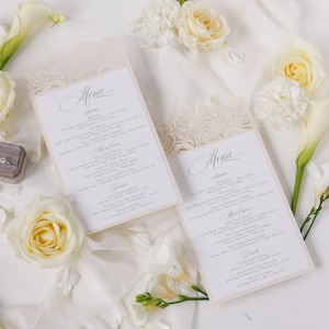 Classic Elegance Champagne Laser cut Plate Menu , Wedding Table Menu , Menu Cards