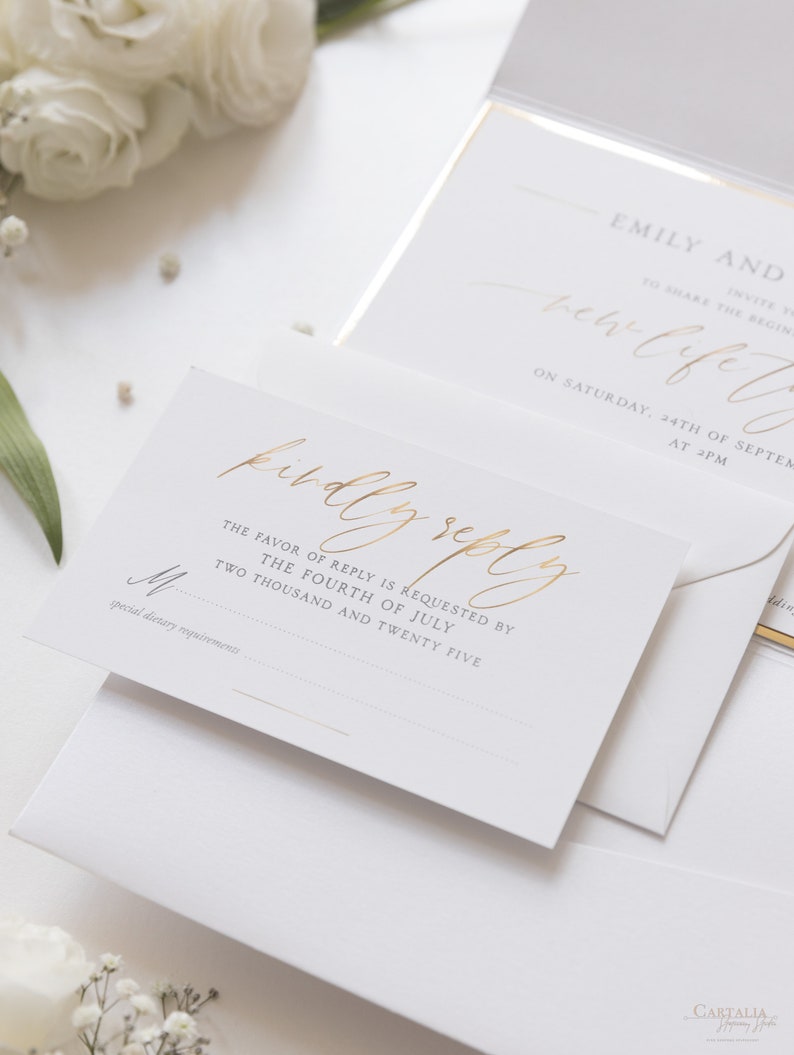 White Pocket Envelope Wedding Invitation Suite & Gold Cupid Etsy