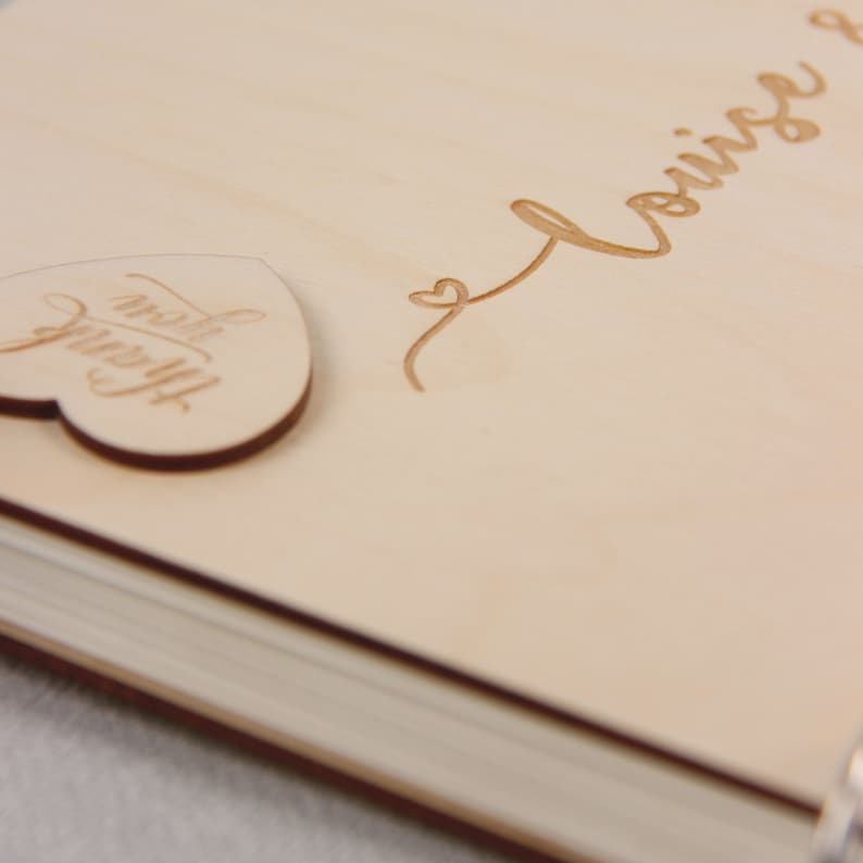 Laser Engraved Names Bride and Groom Ringed Personalized Ring Rustic Guestbook Wooden Wedding Guest Book Handmade