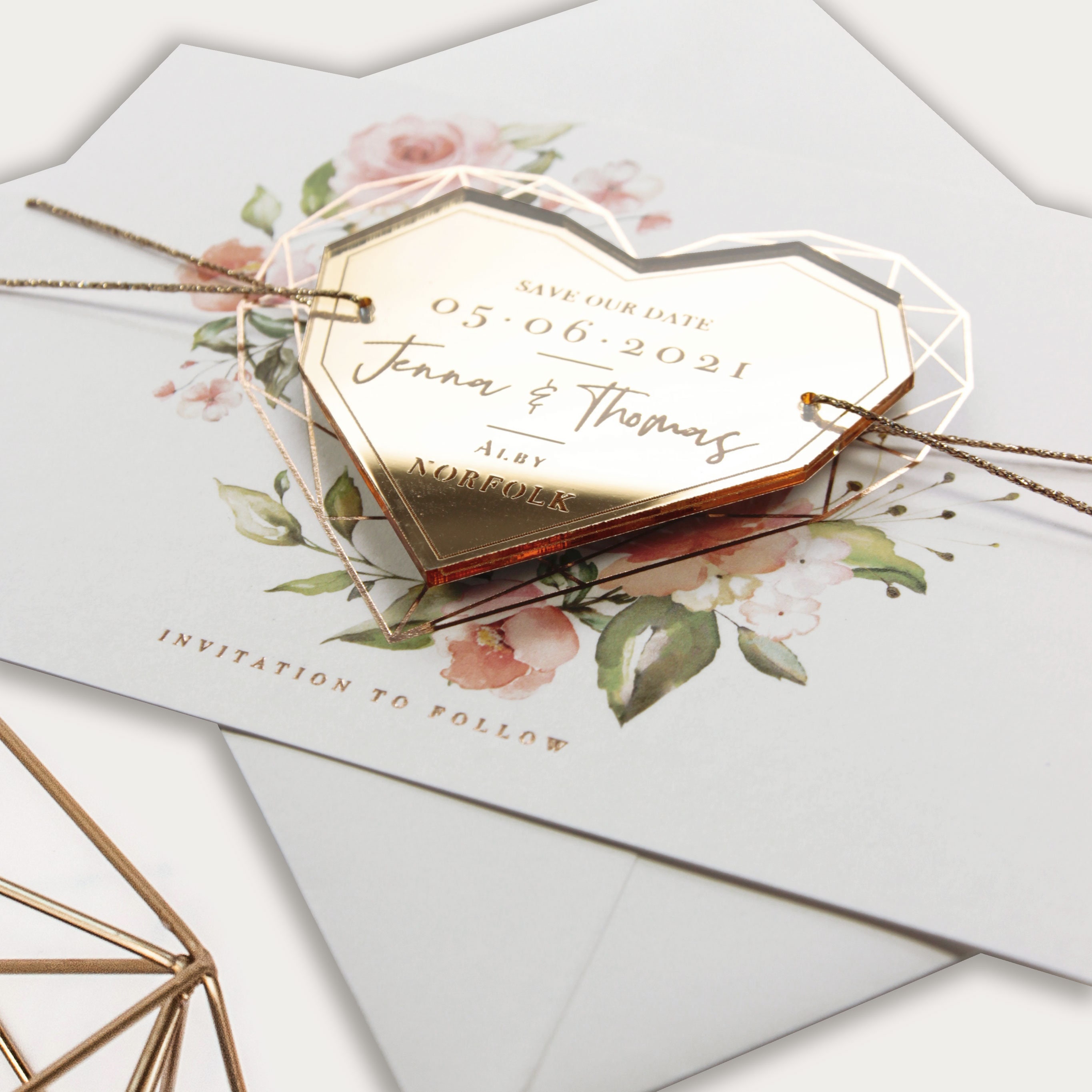 Purple Hearts Design with White Envelopes 70 Personalised Save the Date Magnets
