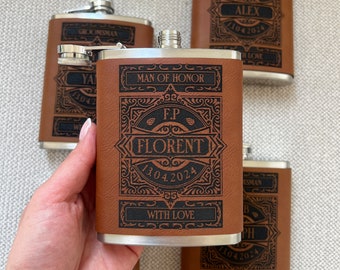 Luxury Personalized Flask for Men, Leather Flask, Flask Personalized, Flask Leather, Flasks, Gift for Groomsmen, Gift for Father of Bride