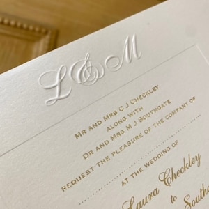 Luxury Elegant White Embossed Wedding Invitation With Sunk Border, Italian Metallic White Board, Wedding Card with Envelope