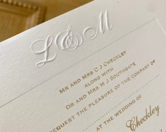 Luxury Elegant White Embossed Wedding Invitation With Sunk Border, Italian Metallic White Board, Wedding Card with Envelope