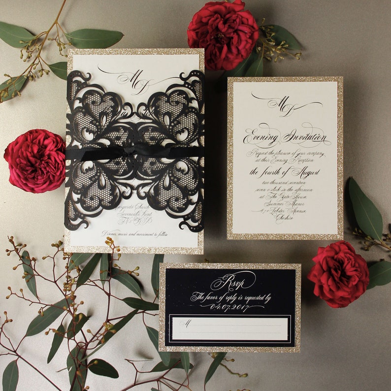 Black Opulence Luxury Laser Cut Menu , Wedding Menu Card, Plate Menu, Table Menu , Table Decor image 2