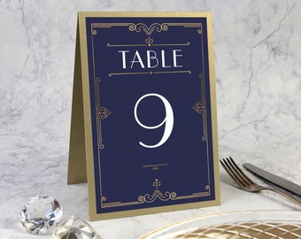 Table Number for Golden Art Deco Great Gatsby Laser Cut Invitation, Wedding Table Names , Table Cards
