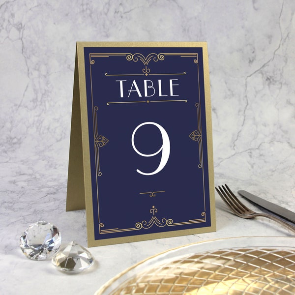 Table Number for Golden Art Deco Great Gatsby Laser Cut Invitation, Wedding Table Names , Table Cards