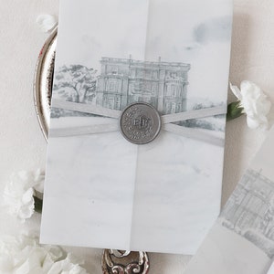 Hedsor House Wedding Invitation | Custom Watercolor Vellum with Wax Seal | Elegant & Unique Wedding Invite